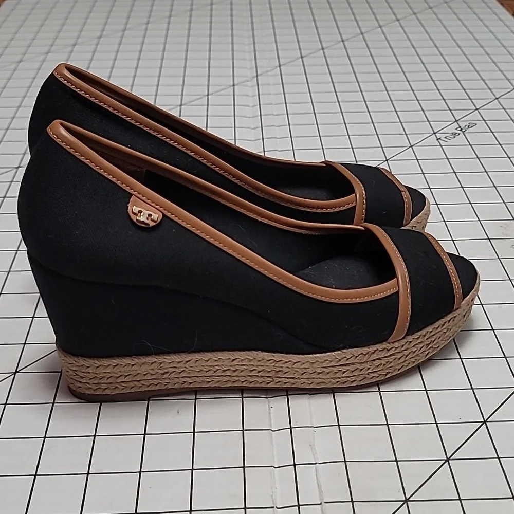 Tory Burch Majorca Canvas Wedge‎ NEW Black Size 9.5  EU 39.5